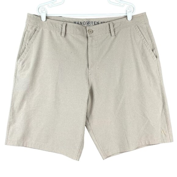 Hang Ten Men's Beige Shorts Size 40 Flat Front Zip Drawstring Waist Pockets - Picture 1 of 13